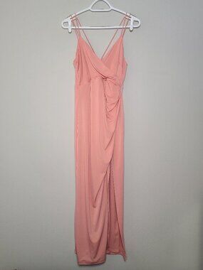 Bardot Pink Draped Faux Wrap Maxi Dress with Slit Special Occasions Size 8